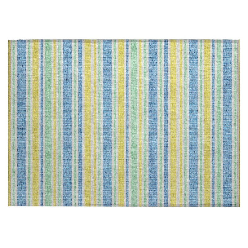 Machine Washable Indoor/ Outdoor Thin Cabana Stripe Chantille Rug