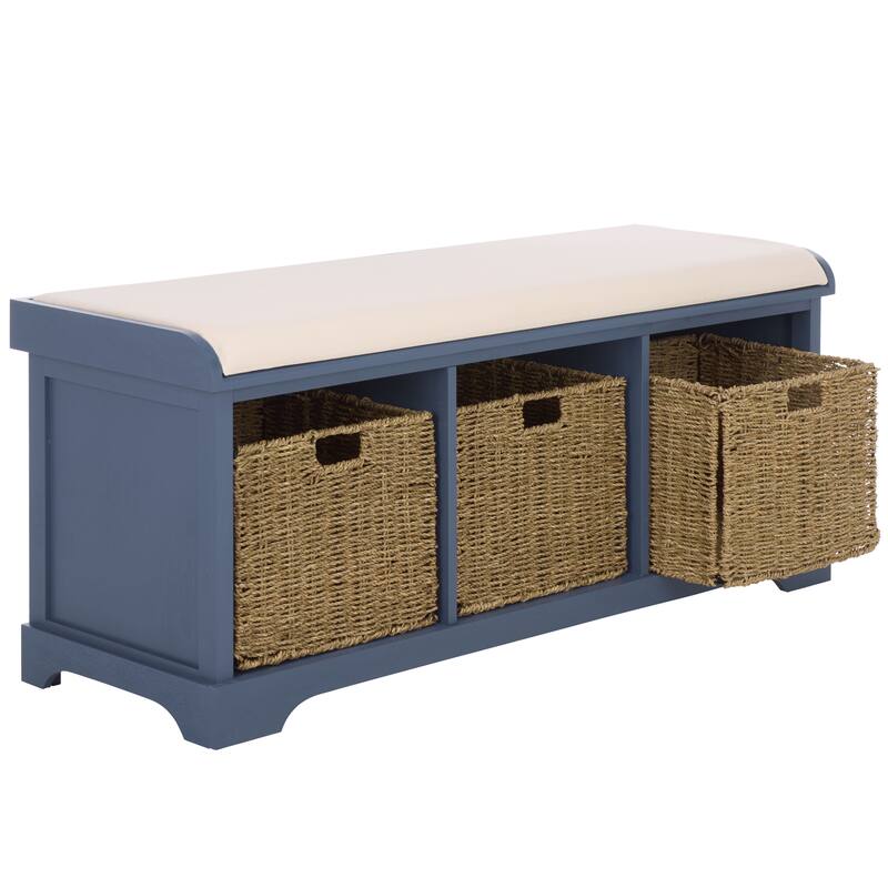 SAFAVIEH Eola Grey/ White Storage Bench - 47" x 16.1" x 19.9" - 47"W x 16"D x 20"H