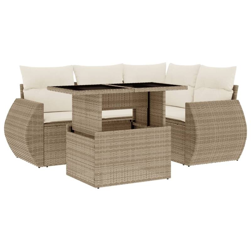 vidaXL Patio Sofa Set with Cushions Outdoor Furniture 5 Piece Poly Rattan - 21.7 x 39.4 x 28.7