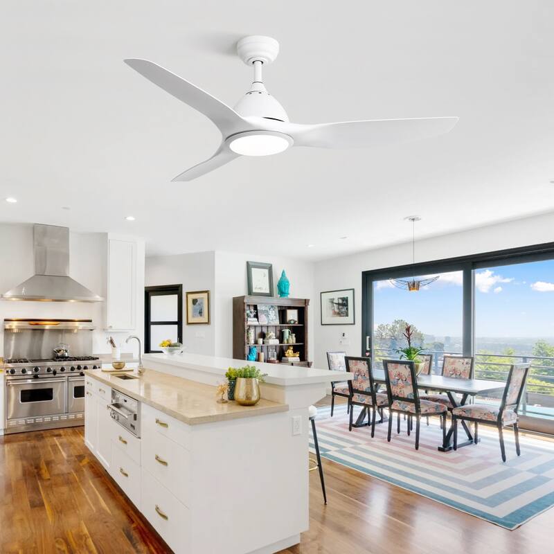 52" High CFM Modern Ceiling Fan with Remote Control and Reversible Motor Bedroom Ceiling Fan - 52 Inches - White with light