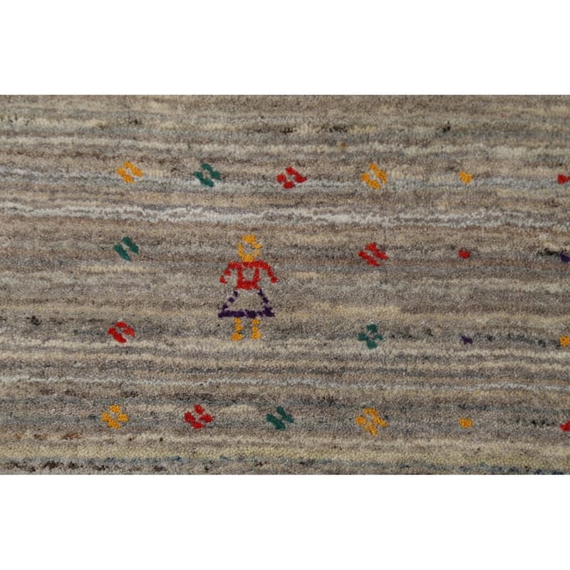 Striped Tribal Gabbeh Indian Square Area Rug Hand-Knotted Wool Carpet - 8'0"x 7'11"