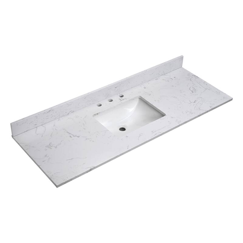 60" inch Freestanding Bathroom Vanity with Classical White Quartz Counter Top Ceramic Rectangular Sink