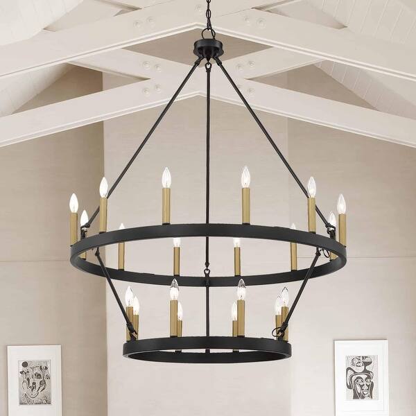 slide 52 of 133, Acroma 20 Light 40 Inch Modern Farmhouse Wagon Wheel Chandelier-UL Black & Brass