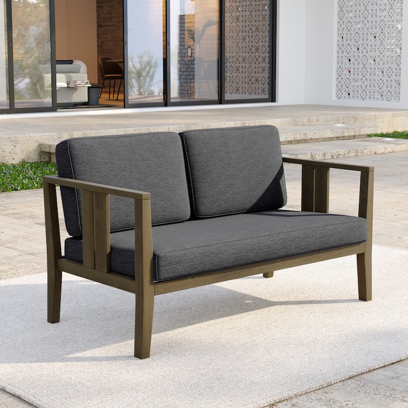 Casual Teak Wood Outdoor Patio Loveseat with Cushions