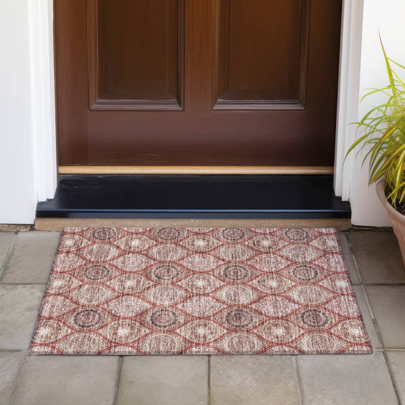 Machine Washable Indoor/ Outdoor Boho Mosaic Chantille Rug - Paprika - 1'8" x 2'6"