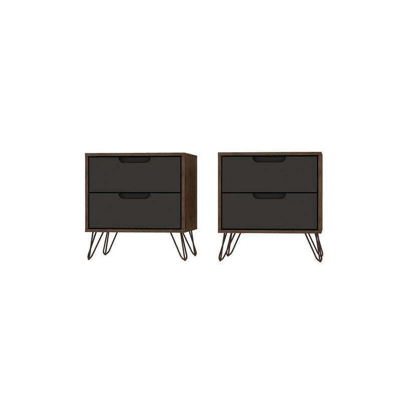 Manhattan Comfort Rockefeller 2-Drawer Nightstand (Set of 2) - Nature and Textured Grey