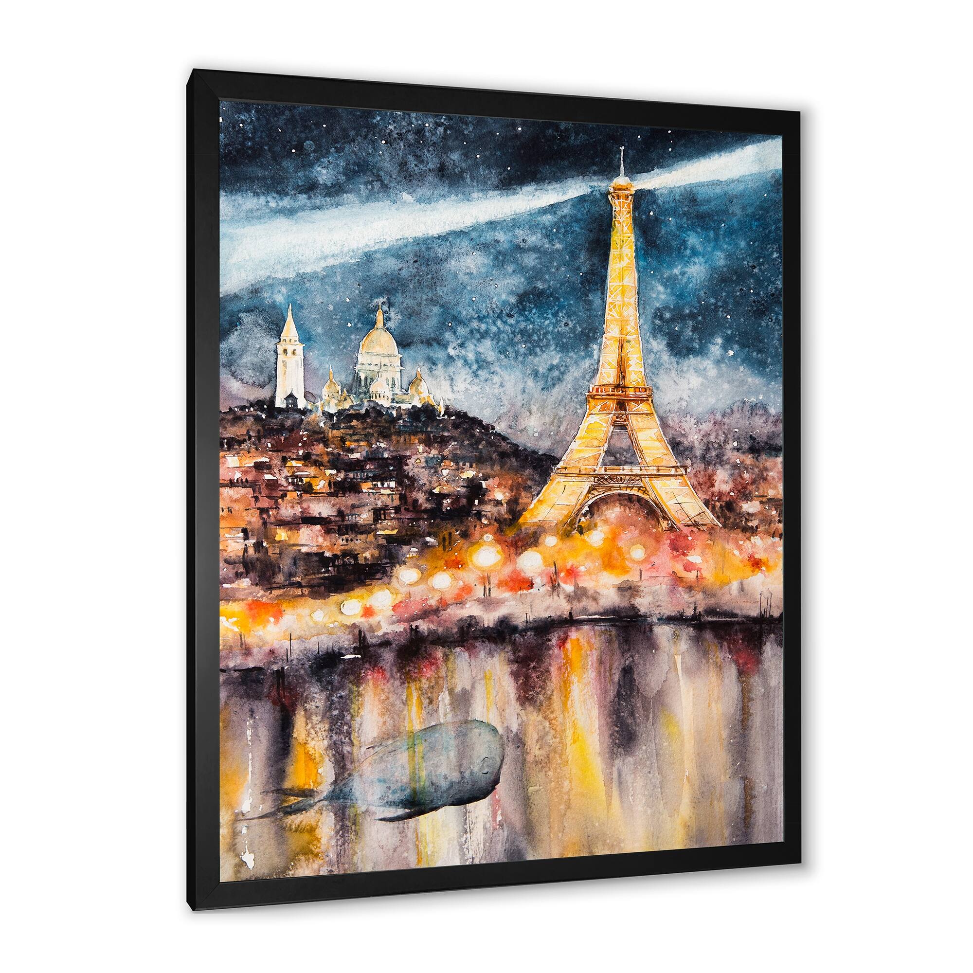 Designart "Paris At Night With Bright Shining Eiffel Tower" French
