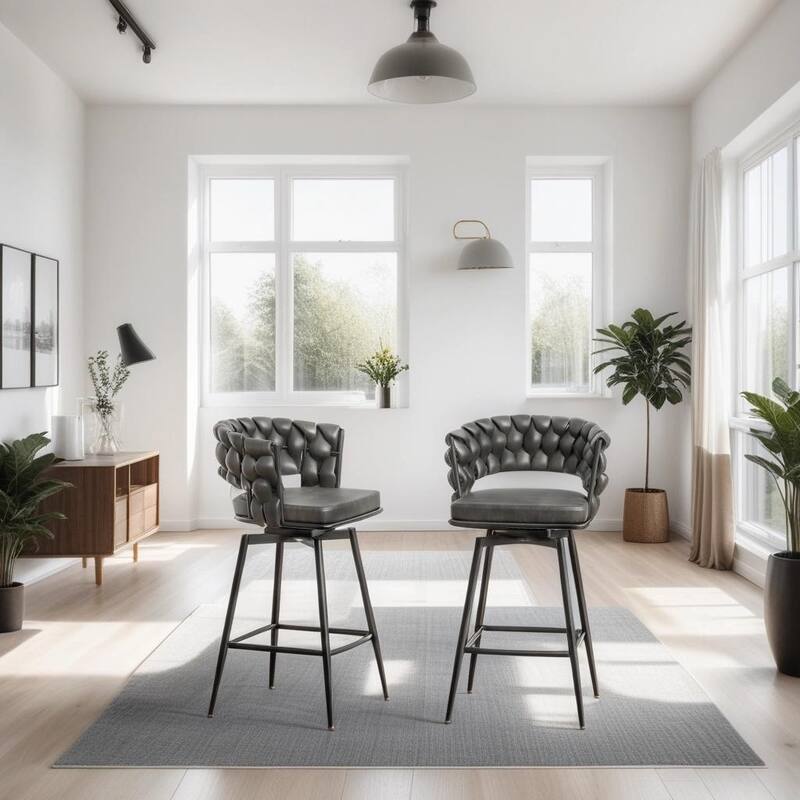 360 Swivel Bar Stool Set of 2 with Back and Footrest, No Adjustable