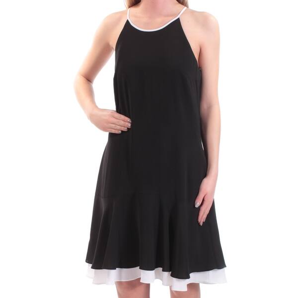 Shop Vince Camuto Womens Black Spaghetti Strap Jewel Neck Above