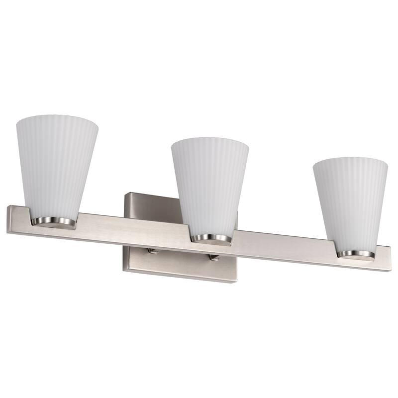 Royale 3 Light Vanity Brushed Nickel Finish Ribbed White Glass - Brushed Nickel