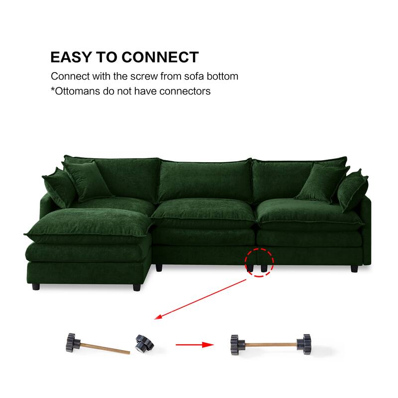 105" L-Shaped Modular Sectional Sofa with Ottoman, Soft Chenille Upholstery, 3-Seater Couch