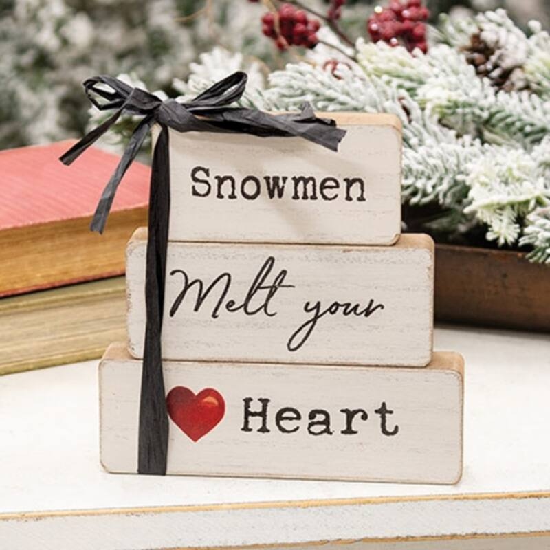 3/Set Snowmen Melt Your Heart Wooden Blocks Winter Decor - 2" x 4” x 1”