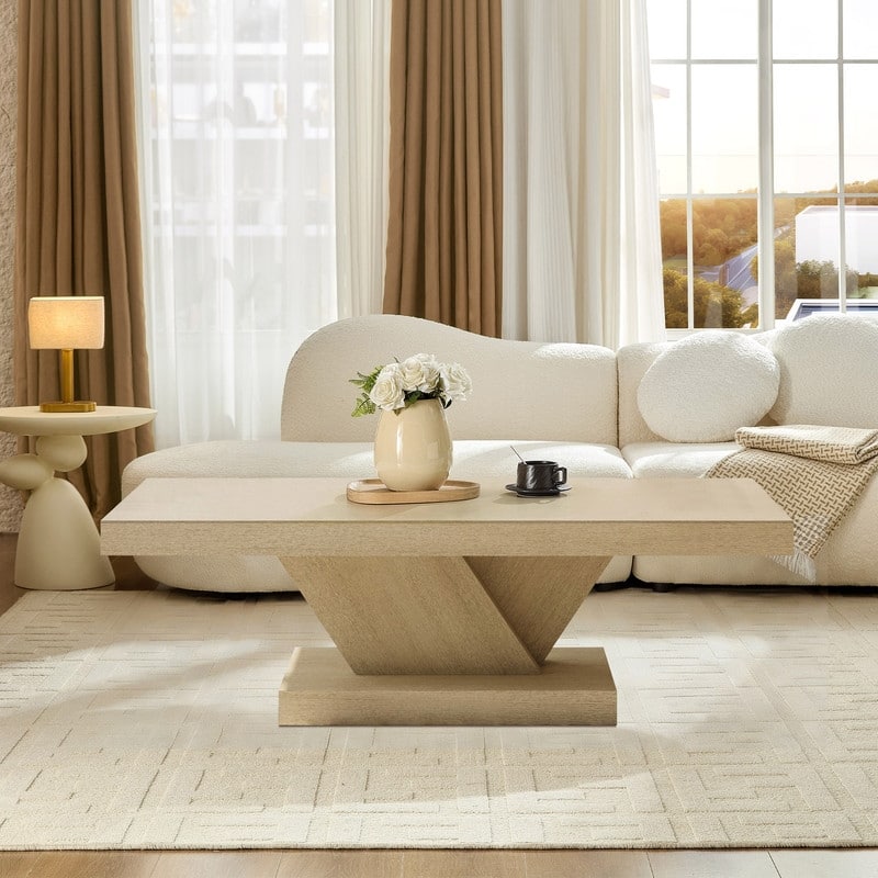 Modern 47" Cross Leg Coffee Table with Sturdy X-Shape Design and Solid Wood Veneer for Living Room - Oak