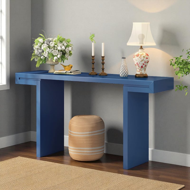 60'' Modern Console Table with Geometric Lines, Painted Finish & Adjustable Feet for Entryway, Hallway or Living Room