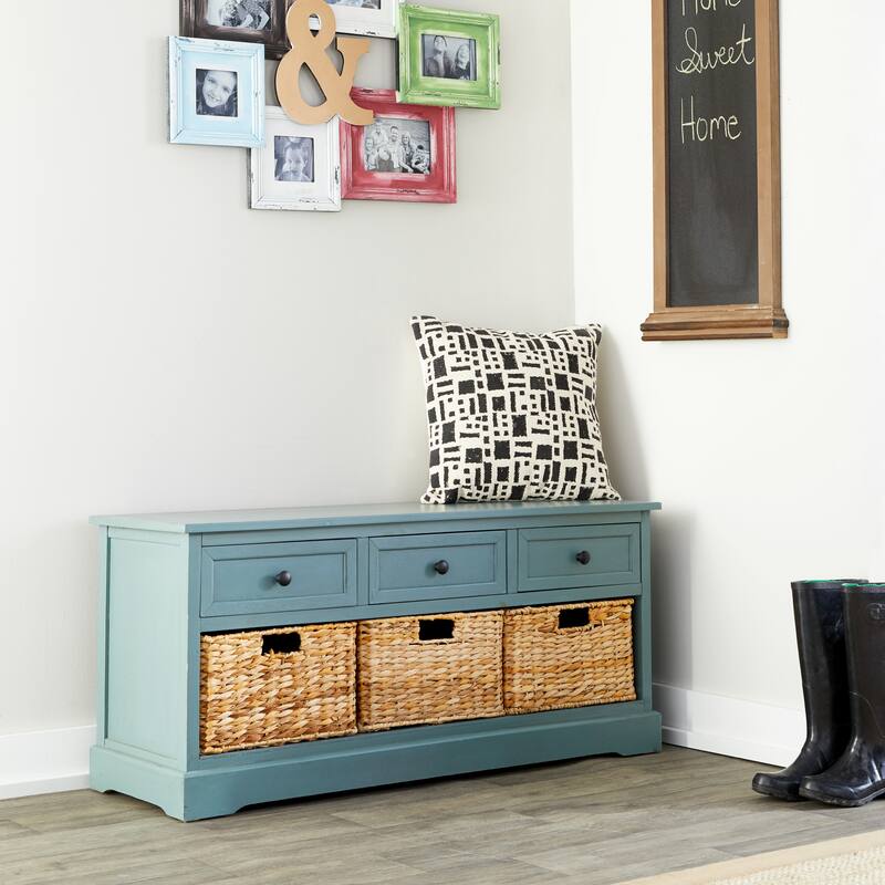 Cream, Teal, White or Brown Wood 2 Baskets and 1 Drawer Storage Unit - 16 x 13 x 28