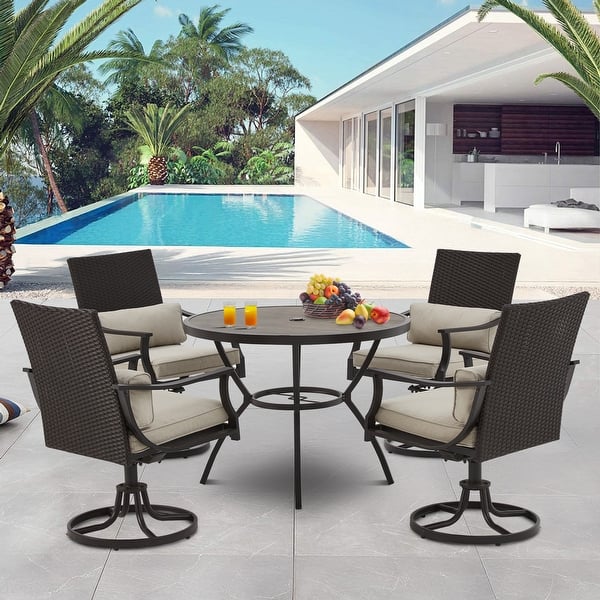 slide 2 of 19, EROMMY Patio Dining Set, Swivel Rocking Chairs & Round Table Outdoor Furniture Set for Backyard, Deck 5-Piece