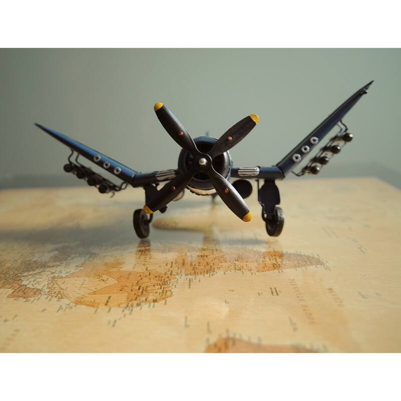 6" Blue Metal Airplane Hand Painted Decorative Airplane - 14 x 13 x 6