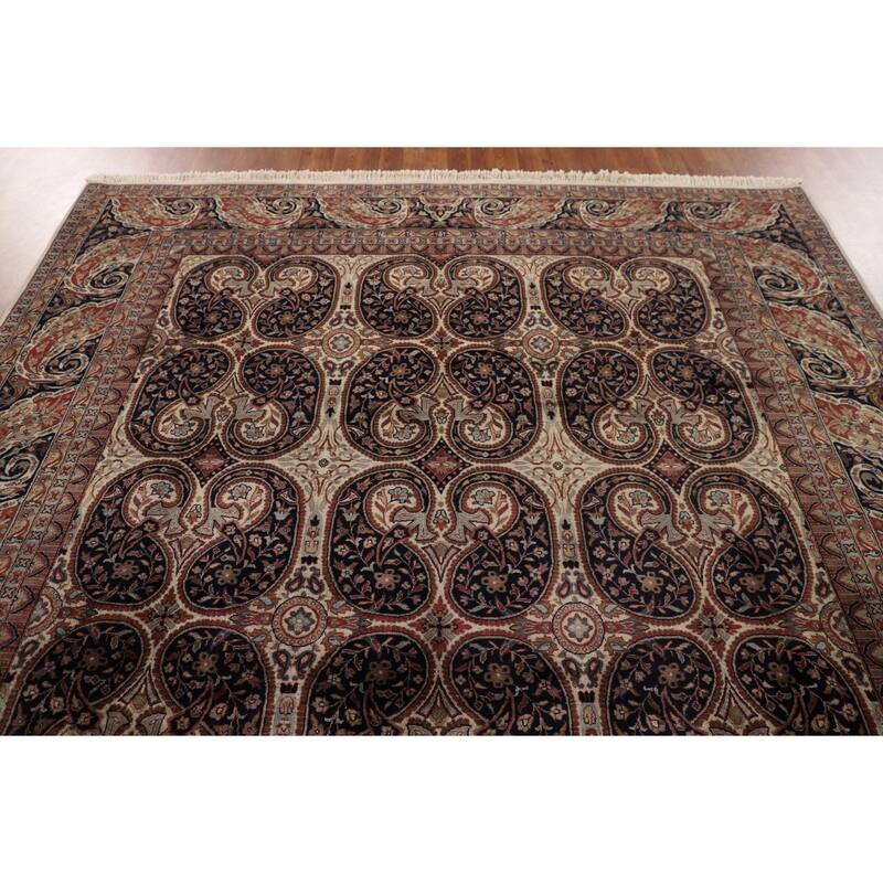 Navy Blue Agra Indian Area Rug Handmade Wool Carpet - 8'0"x 10'1"