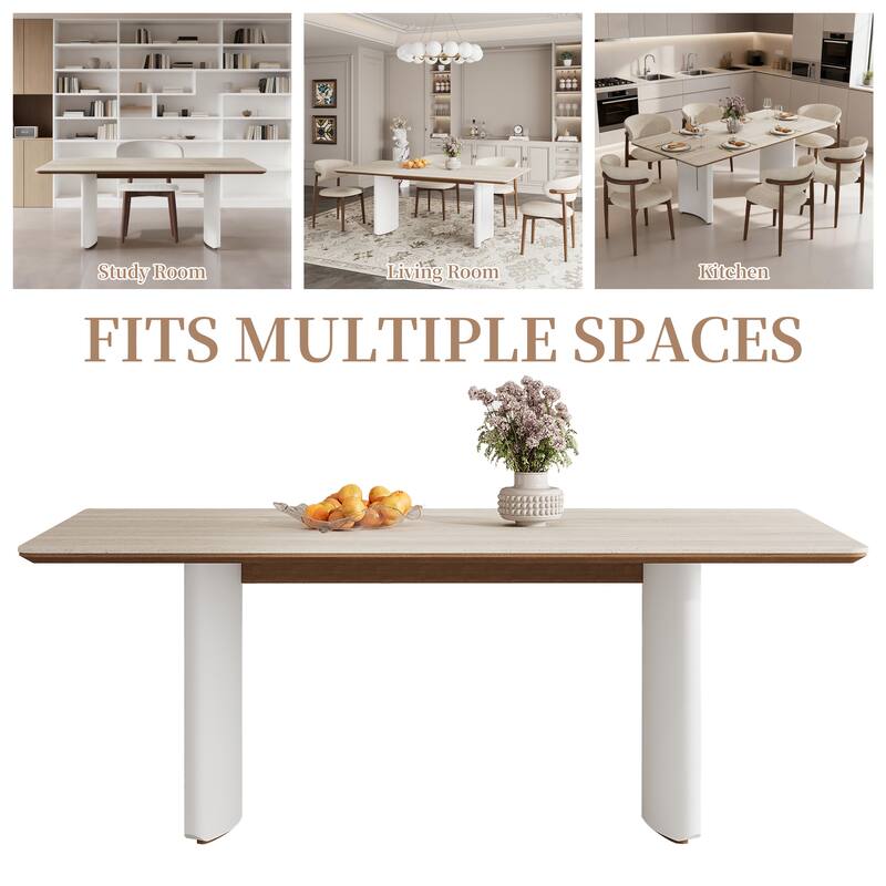 63" Modern Retangular Dining Table For 4-6,beige Sintered Stone Table Top, Cream Kitchen Table For Dining Room