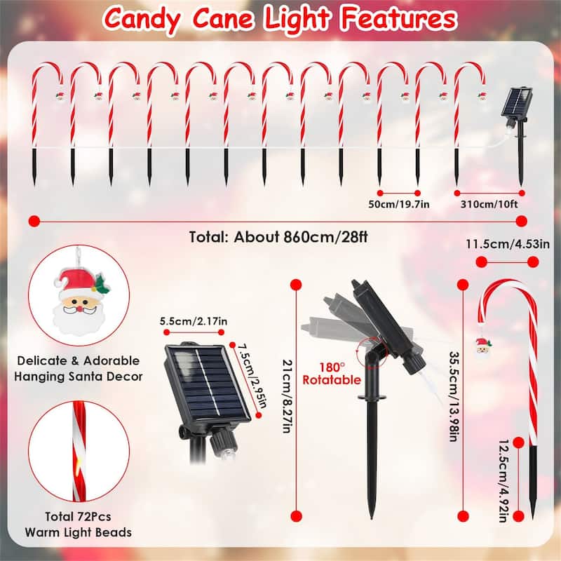 Solar Christmas Candy Cane String Lights