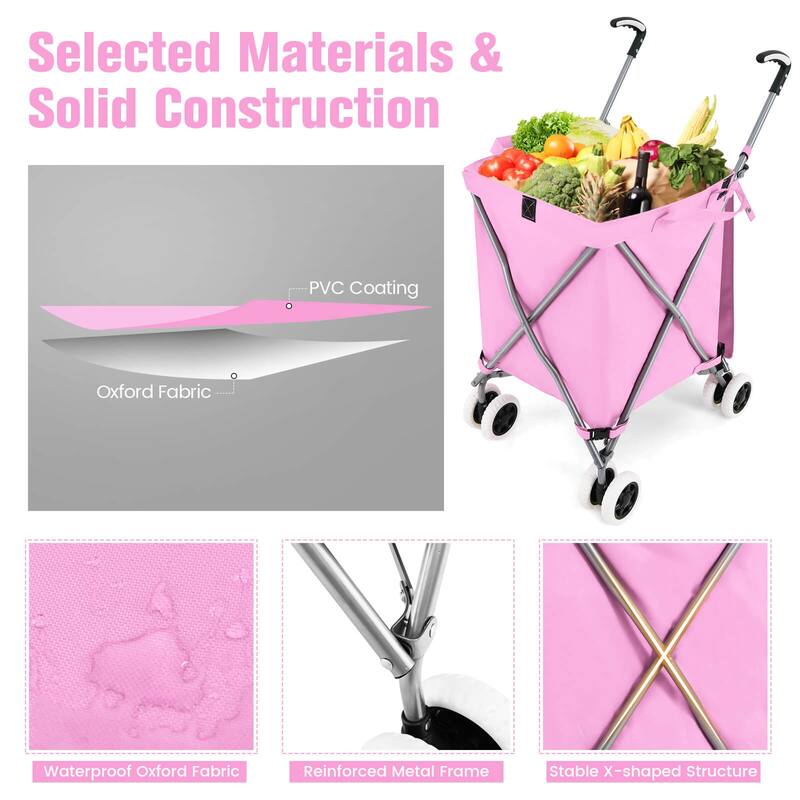 Costway Folding Shopping Cart Utility w/ Water-Resistant Removable