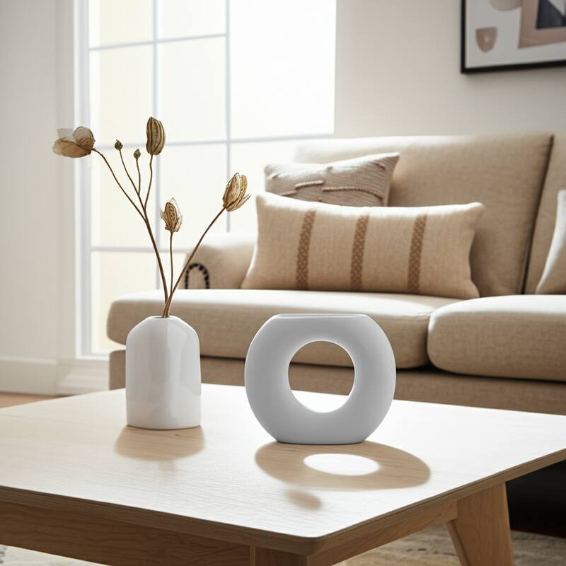 Modern Table Vase with Hollow Center Design - Ceramic Artful Vases for Home Decor