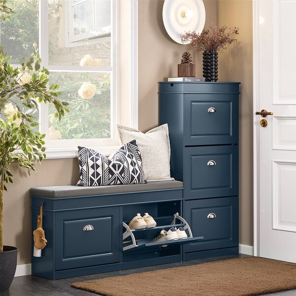 SoBuy FSR64-W, Hallway Shoe Bench Storage Cabinet With Flip-Drawer