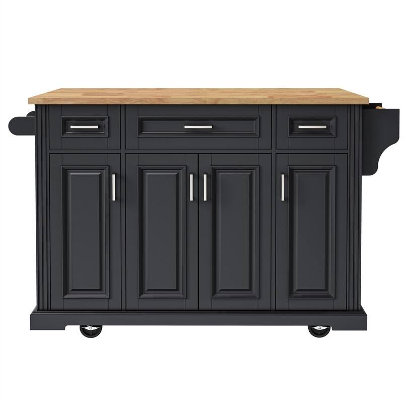 Kitchen Island with Drop Leaf and Towel Rack, mbossed Texture Rolling Kitchen Cart on 4 Wheels with 4 Doors and 3 Drawers