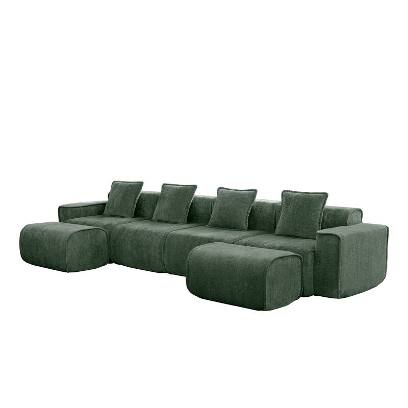 GDFStudio - Velvet Streamlined Modular 4-Seater 138.58" U-Shaped Sectional Sofa with 2 Ottomans
