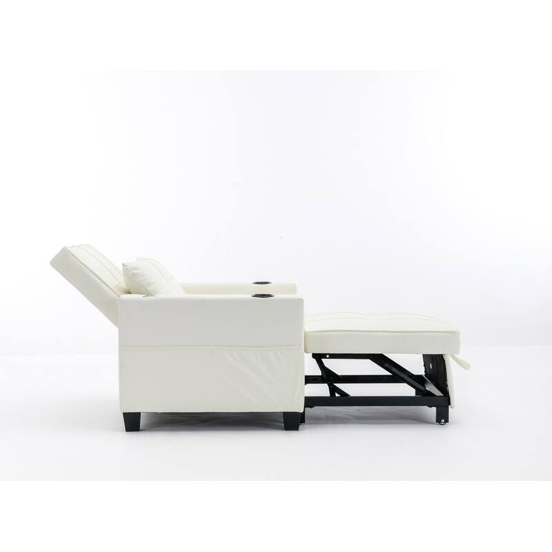 3-in-1 Convertible Sofa Chair,Pull Out Sleeper Chair with USB Ports and Cup Holders（Leather）