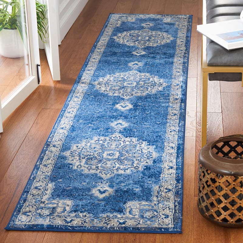 SAFAVIEH Brentwood Taisi Traditional Rug - 2' x 9' Runner - Ivory/Navy