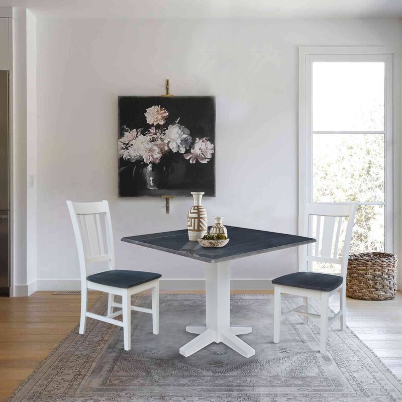 36" Solid Wood Square Dual Drop Leaf Dining Table with 2 Dining Chairs