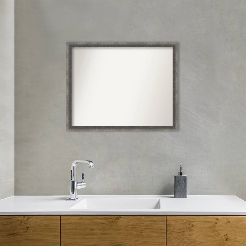 Burnished Concrete Narrow Non-Beveled Wood Framed Bathroom Vanity Wall Mirror - Burnished Concrete Narrow