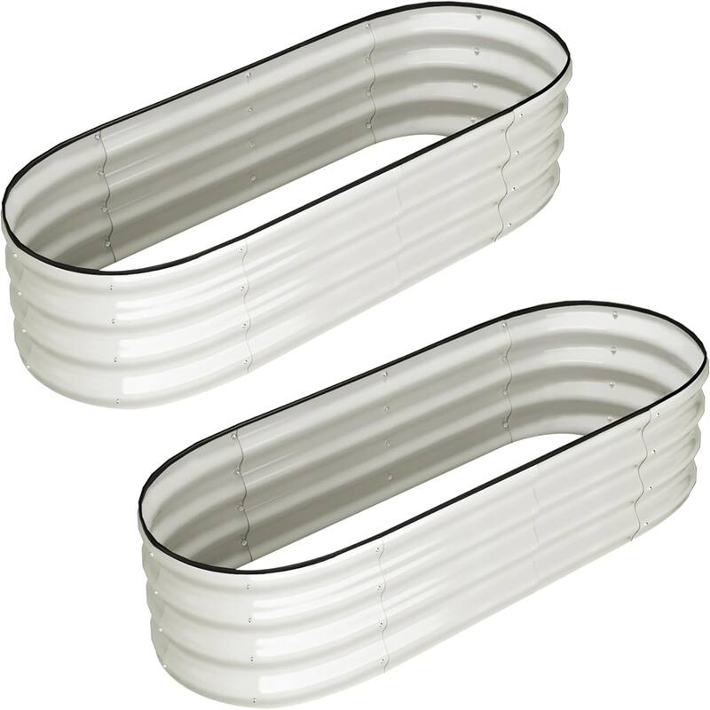 2-Pack Galvanized Steel Oval Raised Garden Beds (4.5x2x1 FT) - Large Metal Planter Box with Open Base Off-White - Off-White
