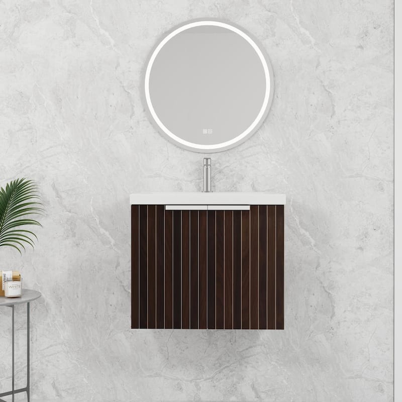 BNK 24"/30"/36" Single Sink Bathroom Vanity with Soft Close Door, Modern Floating Vanity - 23.6''W×18.1''D×20.5''H - Silver-Black Stripe