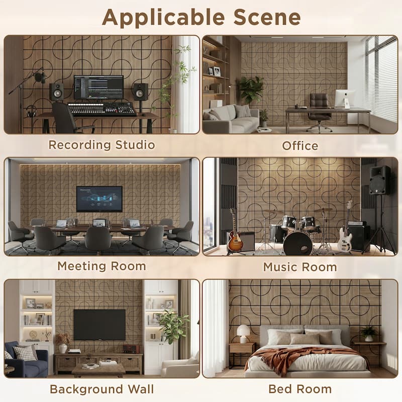 23.6" x 23.6" Wood Acoustic Wall Panels for Ceiling and Wall Decor, 4-Pack (15 sq ft)