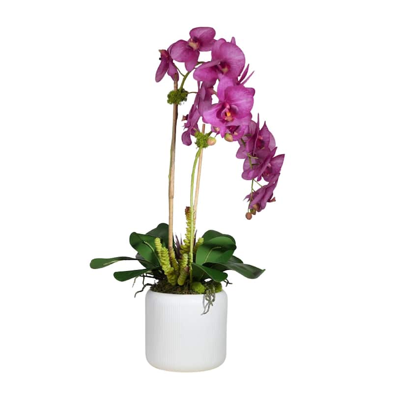 Real Touch Purple Orchid Flower Arrangement in White Pot