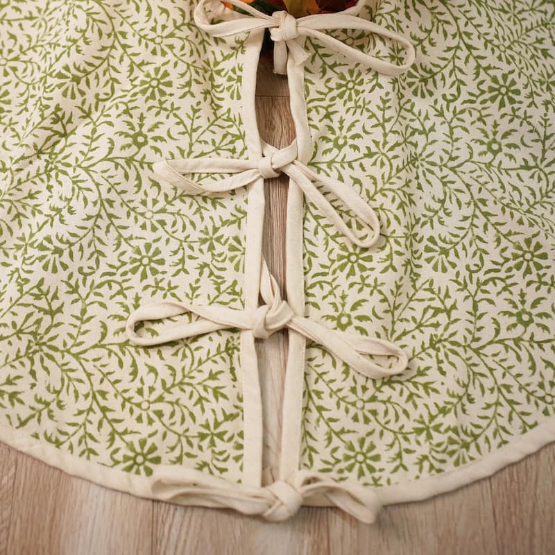 Fabdivine Cotton Christmas Tree Skrit Office Decor Block Print Holiday Gift - 36" - Junglee Ghass- Light Green - Rustic/Modern & Contemporary/Farmhouse