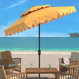 SAFAVIEH Venice 9ft Outdoor Patio Umbrella Double Top - UV Resistant, Crank Lift & Button Tilt