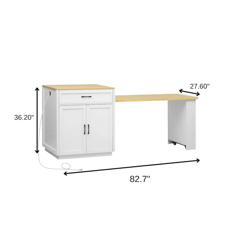 HomeRoots 55" White And Natural Wood Rolling Kitchen Island With Storage - 55.10 in. x 36.20 in. x 27.60 in.