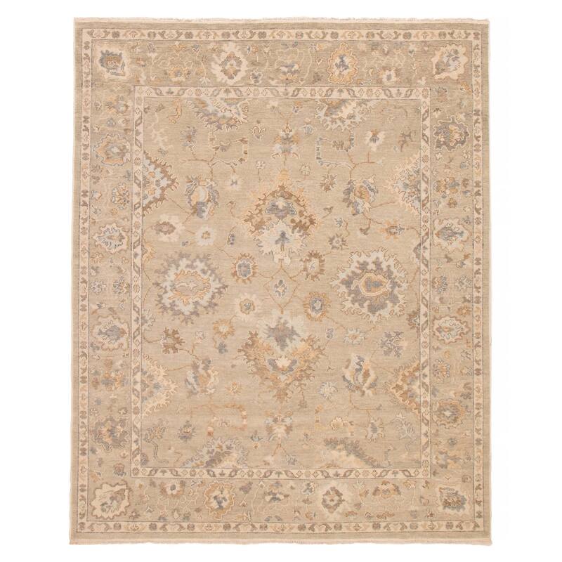 ECARPETGALLERY Hand-knotted Oushak Khaki, Light Grey Wool Rug - 8'1 x 10'1 - Khaki/ Light Grey - 8'1 x 10'1