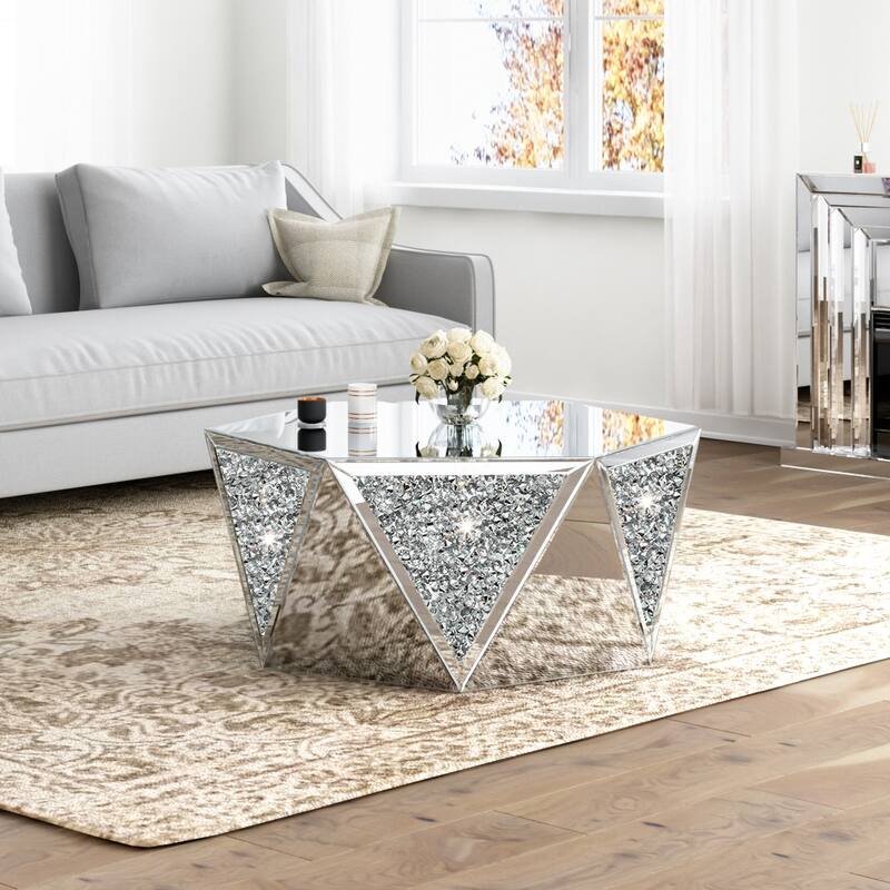 Mirrored Coffee Table Crystal Diamond Accent Table