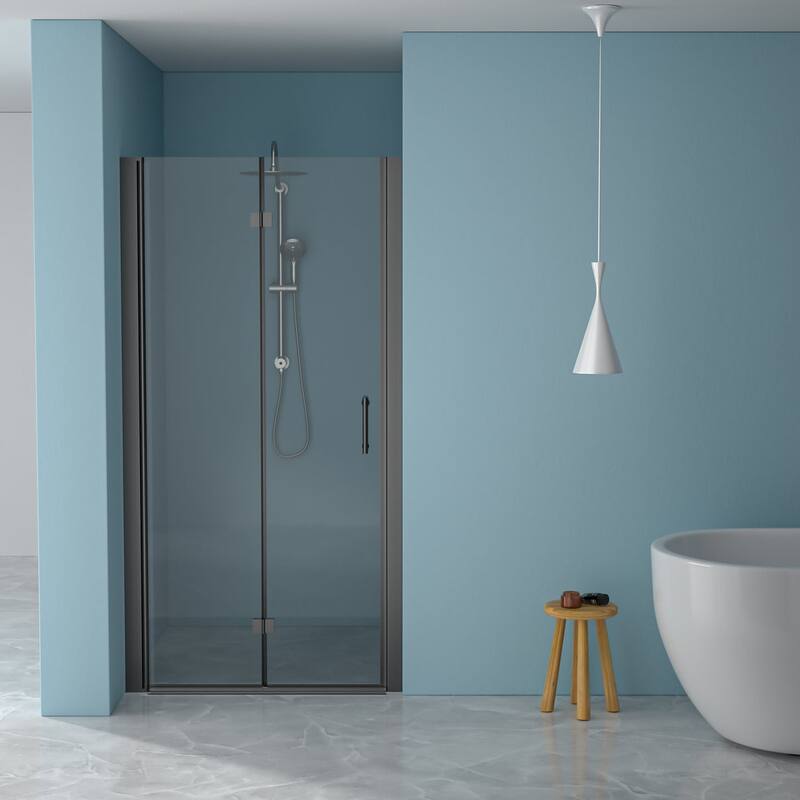Bifold Semi-Frameless Shower Door in Black Finish - 30'' x 72''