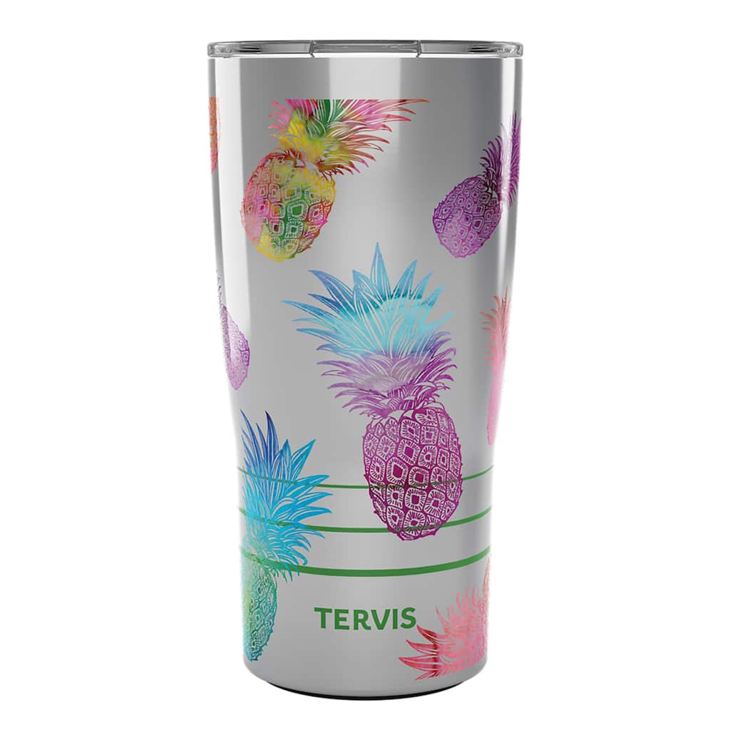 Tervis Traveler Watercolor Pineapples Triple Walled Insulated Travel Tumbler, Stainless Steel
