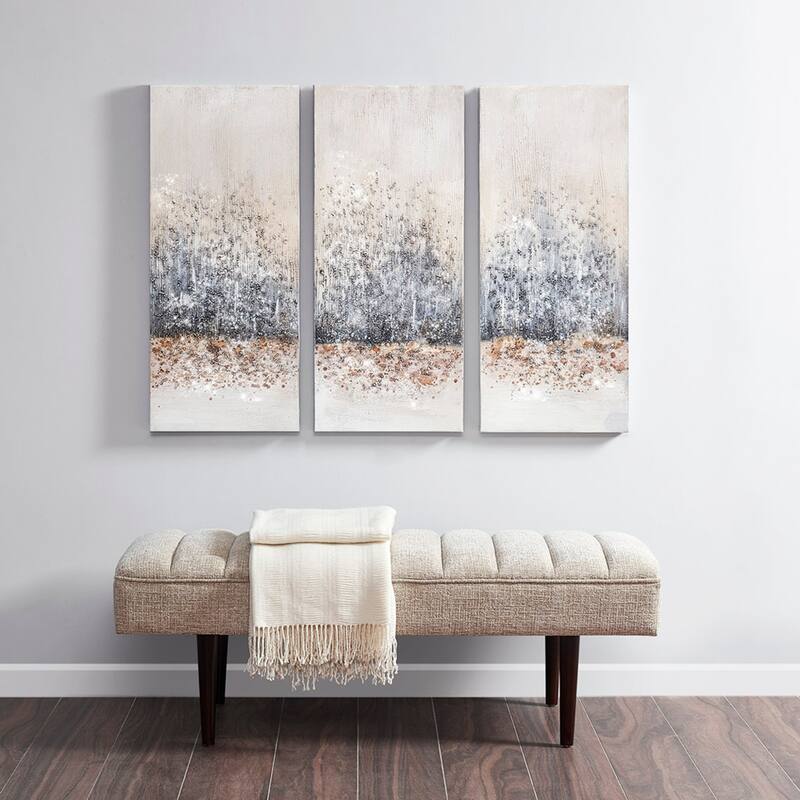 Roomfitters 3-Piece Hand Embellished Abstract Canvas Wall Art Set, Blush and Gray Textured Triptych