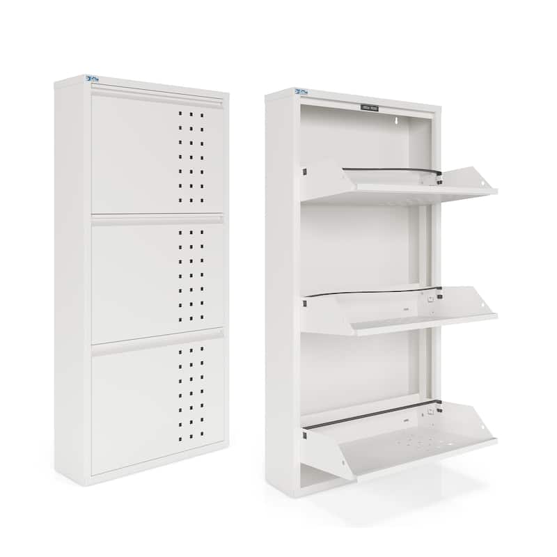 Antibacterial 3 Tier metal shoe cabinet front holes