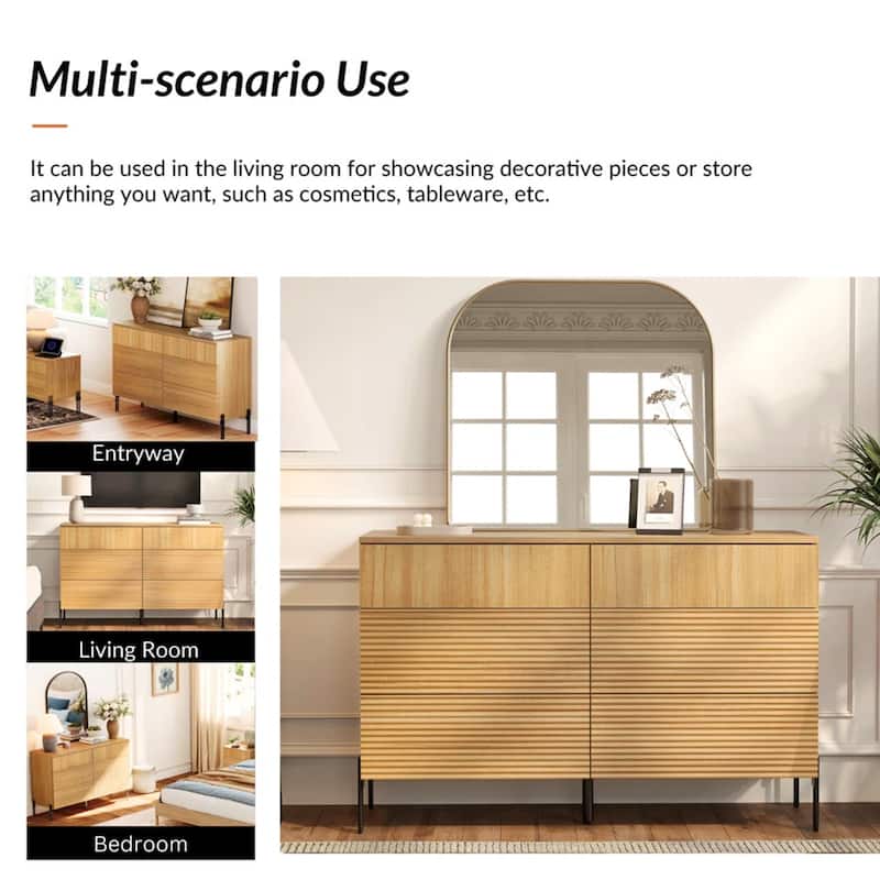 WAMPAT 6 Drawer Baby Dresser For Bedroom, Double Chest Of Drawers For Kids With Minimalist Reeded Design