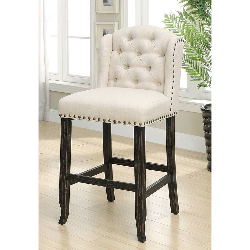 Tays Rustic Linen Tufted Bar Height Chairs (Set of 2) by Furniture of America - Ivory