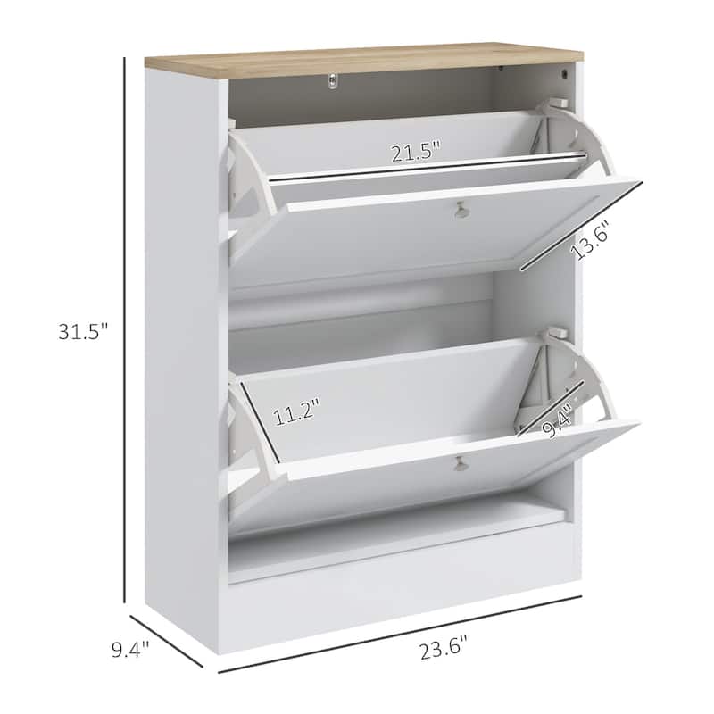 Hidden Shoe Storage Cabinet with 2 Flip Drawers and Adjustable Shelves