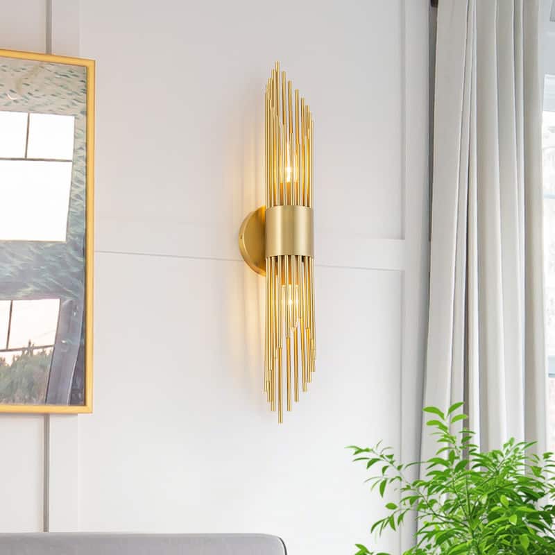 2-Light Gold Vertical Slat Wall Sconce MidCentury Modern Linear Design